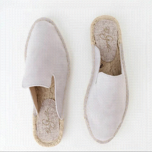 Nwob-42 Gold Bermuda Fog Grey Kid Suede Leather Espadrille Loafer Slides